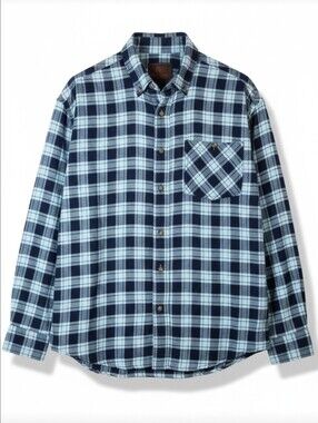Ranch Tough Men's Flannel Shirt - Blue & White Plaid Button Down - Size XL